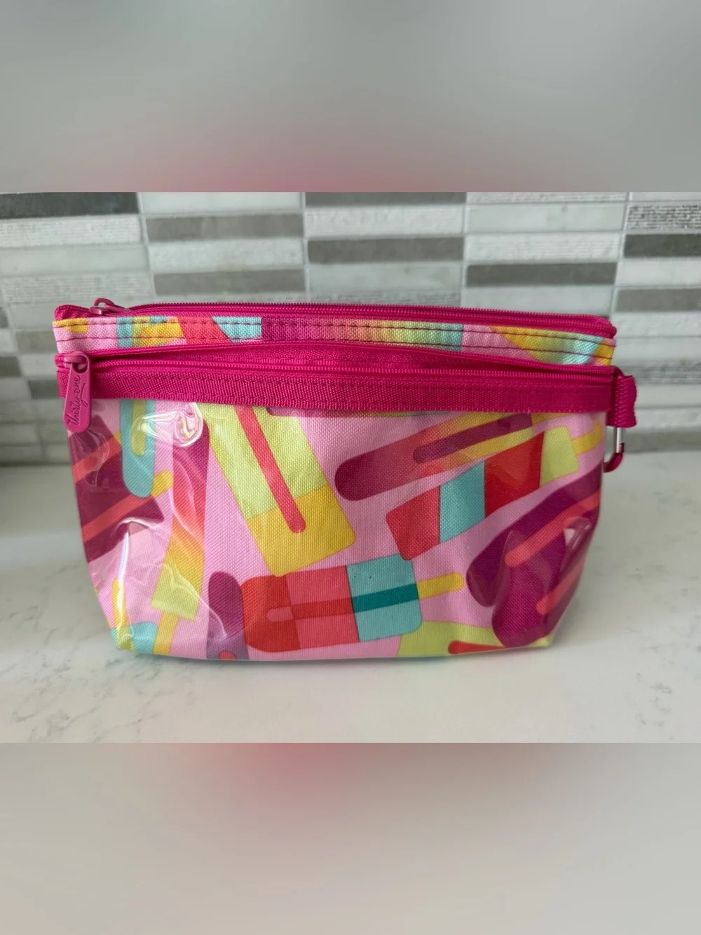 thirty-one Pink Trim Popsicle Print Clear Cosmetic insulated Pouch